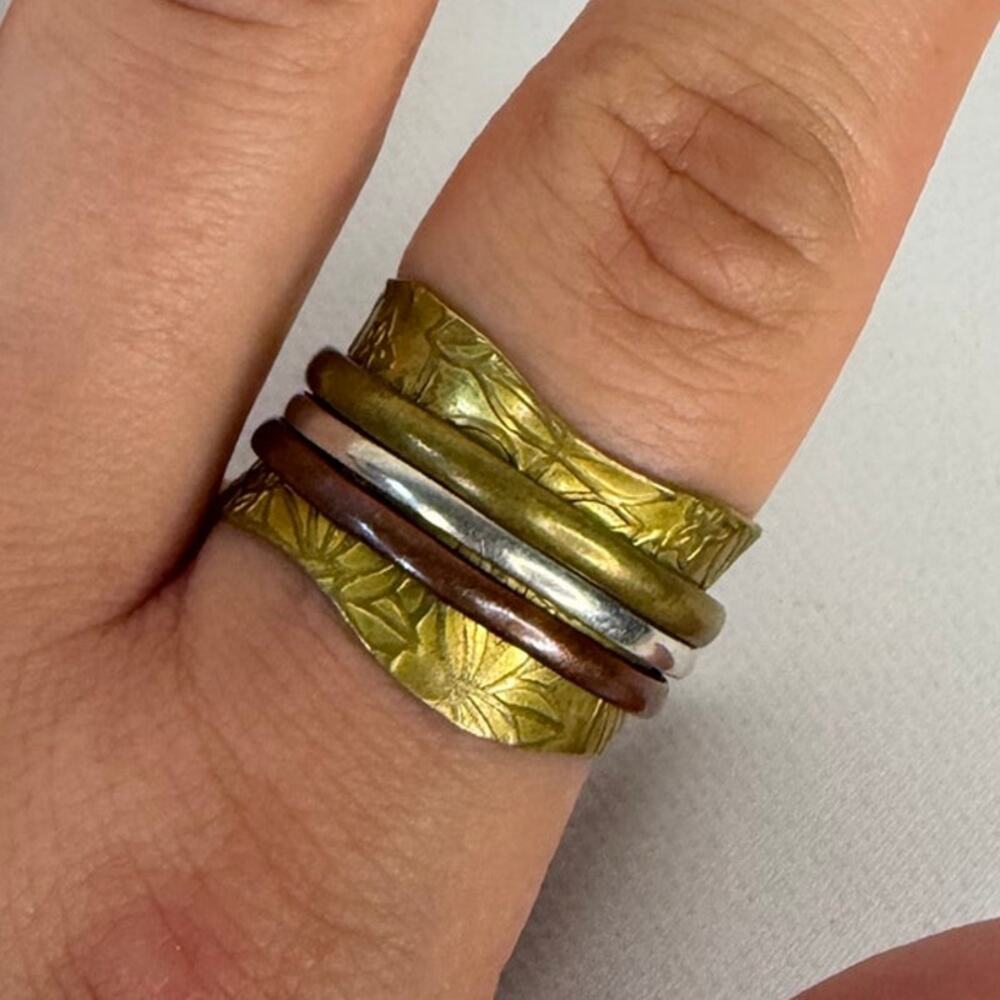 Copper Three Tone Spinner Ring Floral Boho Meditation Size 10